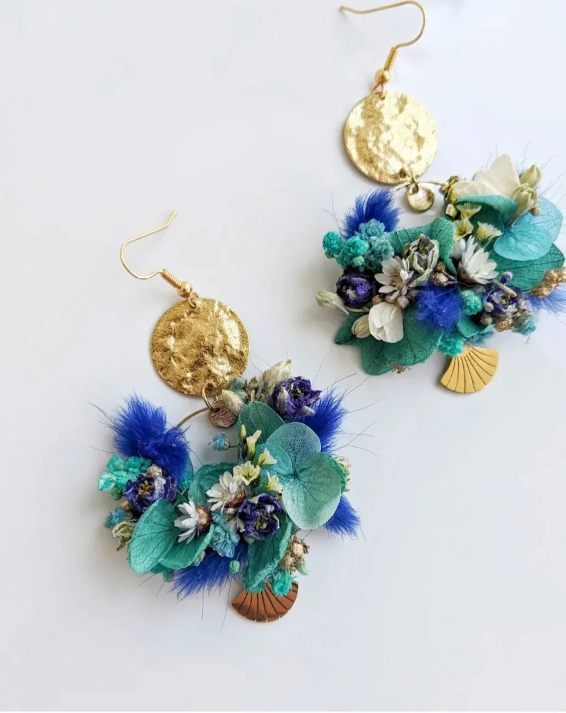 Boucles d’oreilles en fleurs séchées Paon