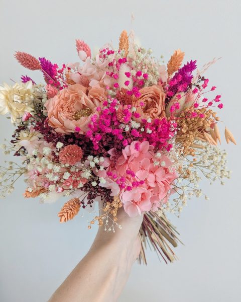 Bouquet en fleurs séchées orange rose bordeaux Tenue, tenue en main