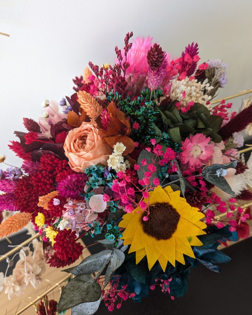 Bouquet fleurs séchées Bonheur, détail des fleurs