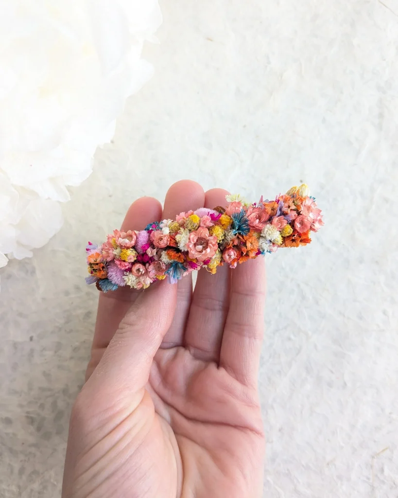 Barrette à cheveux en fleurs séchées Color Pop, tenue en main