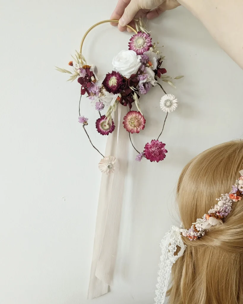 Couronne murale en fleurs séchées Eowyn, vue d’ensemble