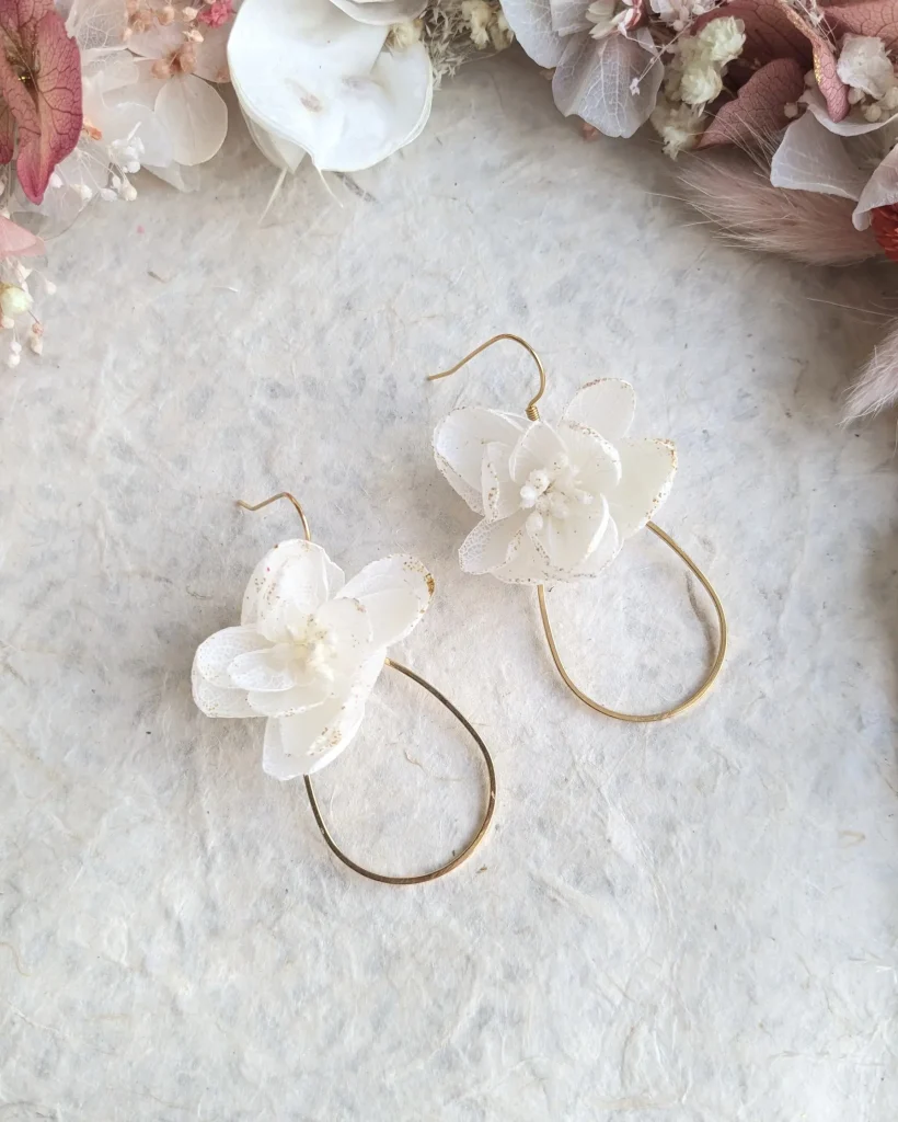 Boucles d’oreilles en fleurs séchées Elise, vue d’ensemble